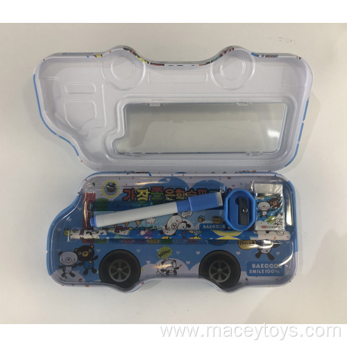 cartoon car shaped pencil case with stationery set